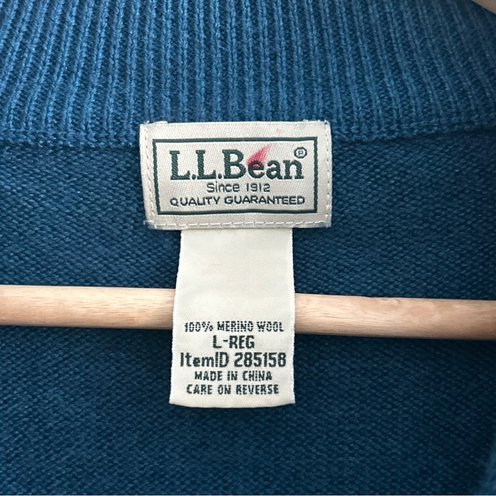 L.L. Bean Men's Teal Quarter Zip Sweater 100% Merino Wool - Picture 3 of 13
